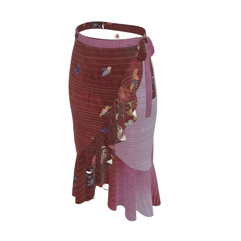 絆 Vagus kanji design silk flounce skirt — blush kanji series, 3d render