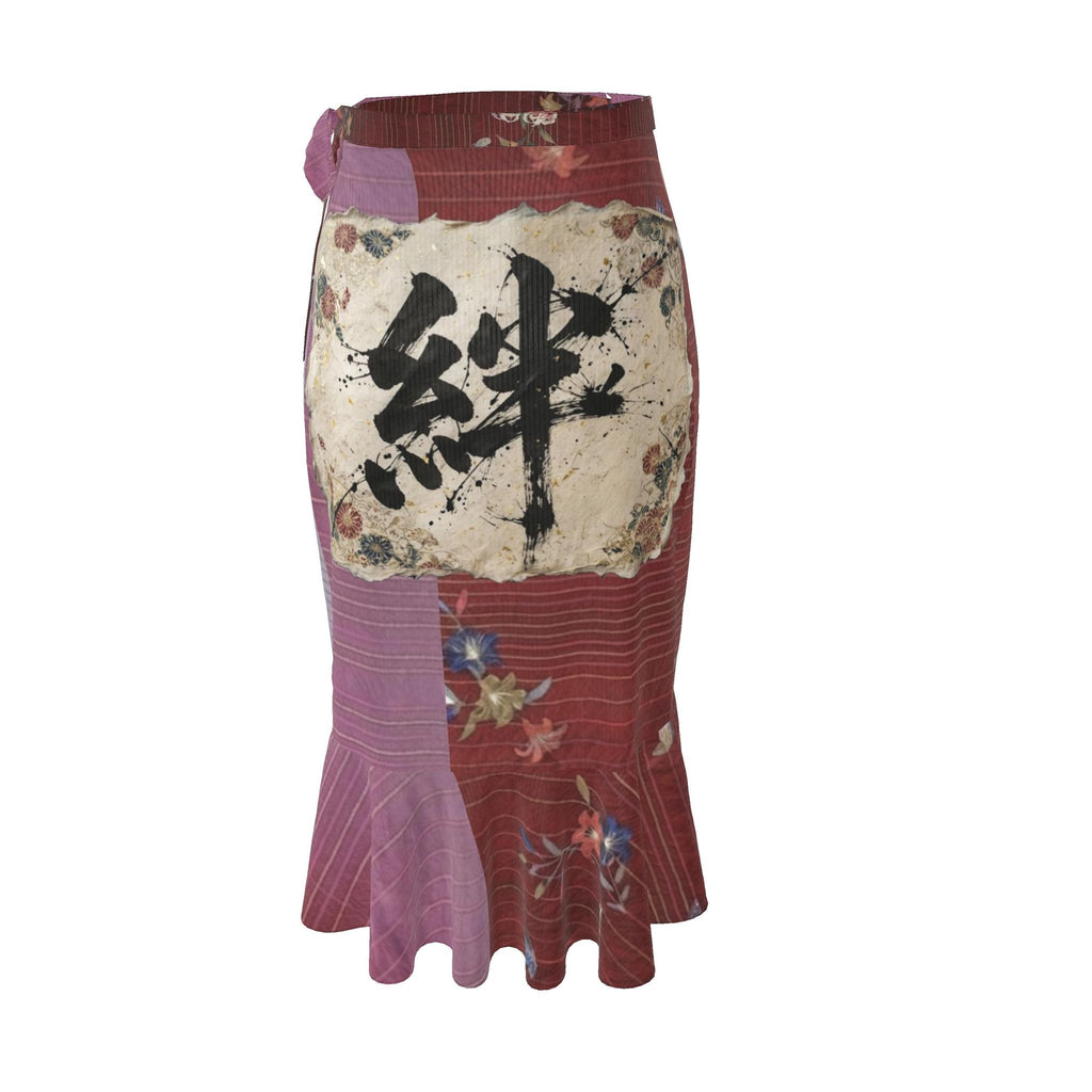 絆 Vagus kanji design silk flounce skirt — blush kanji series, 3d render