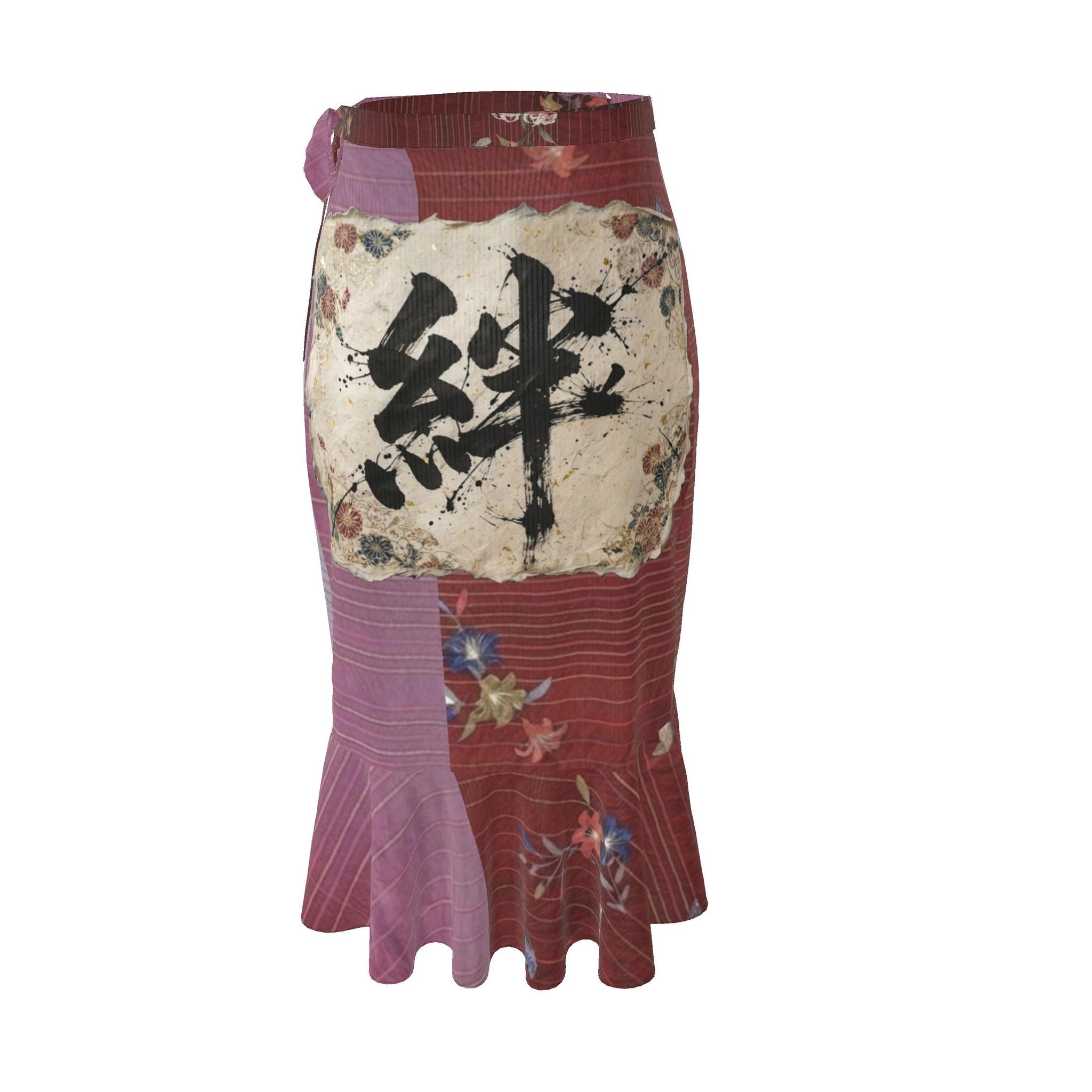 絆 Vagus kanji design silk flounce skirt — blush kanji series, 3d render
