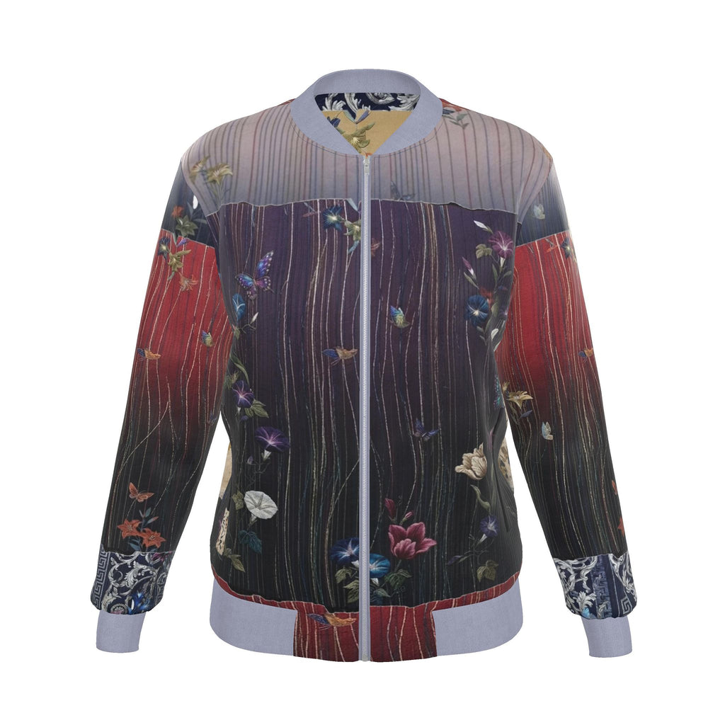 命 Genesis kanji design women's reversible silk bomber jacket — blush kanji series, 3d render