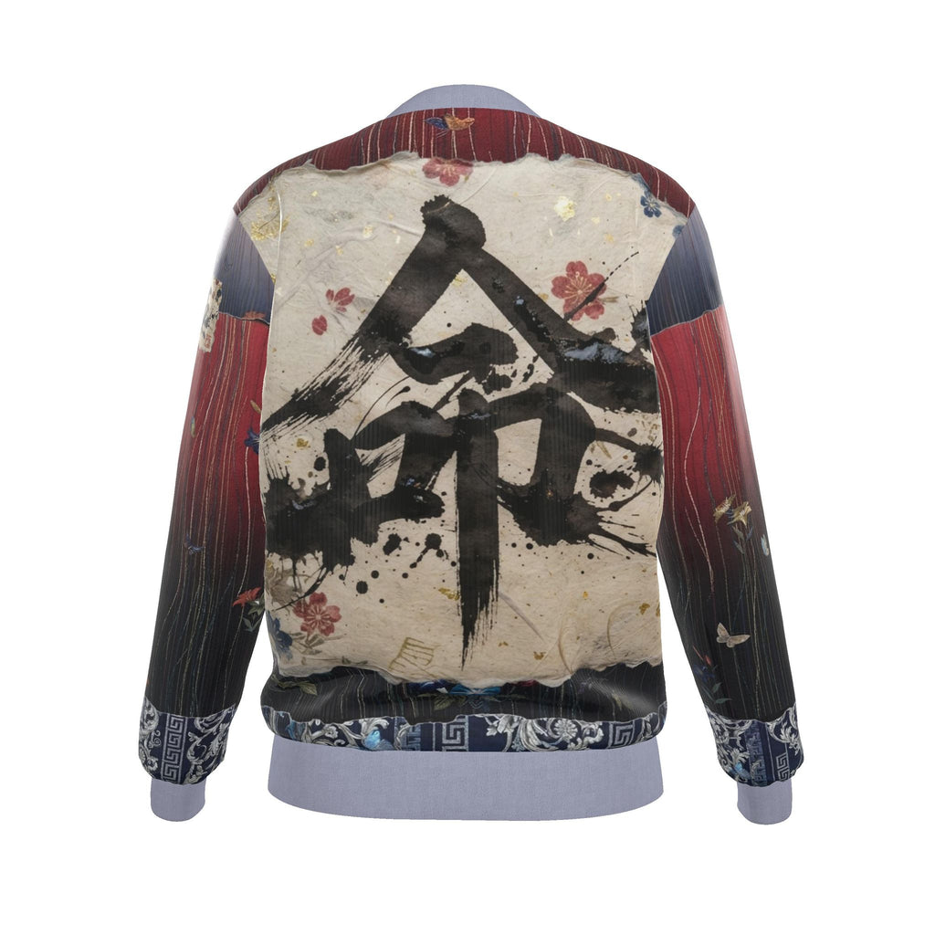 命 Genesis kanji design women's reversible silk bomber jacket — blush kanji series, 3d render