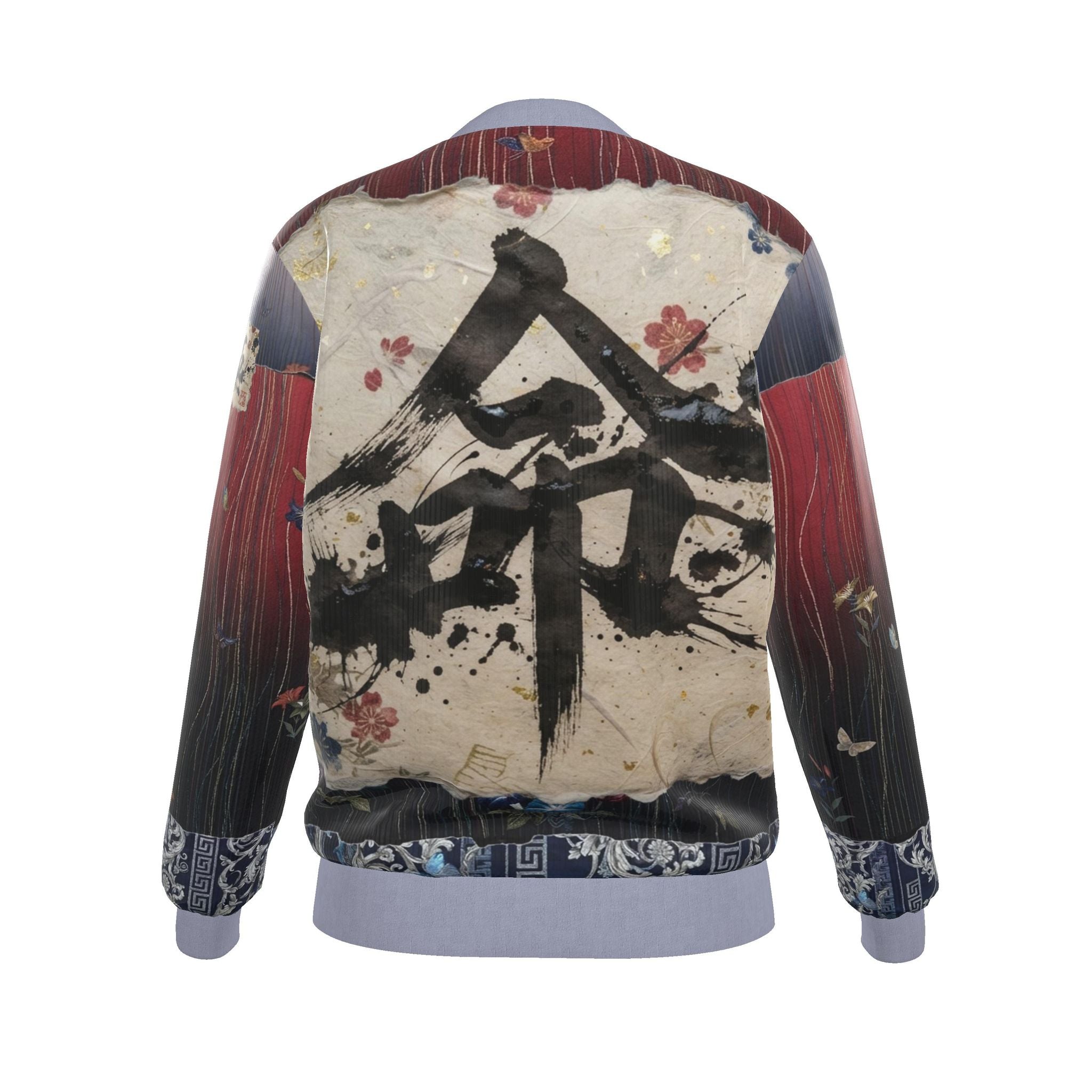 命 Genesis kanji design women's reversible silk bomber jacket — blush kanji series, 3d render