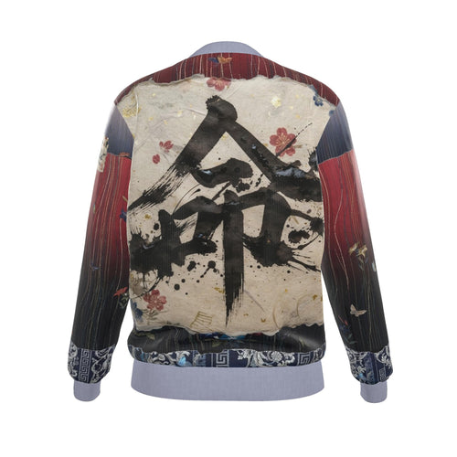 命 Genesis kanji design women's reversible silk bomber jacket — blush kanji series, 3d render