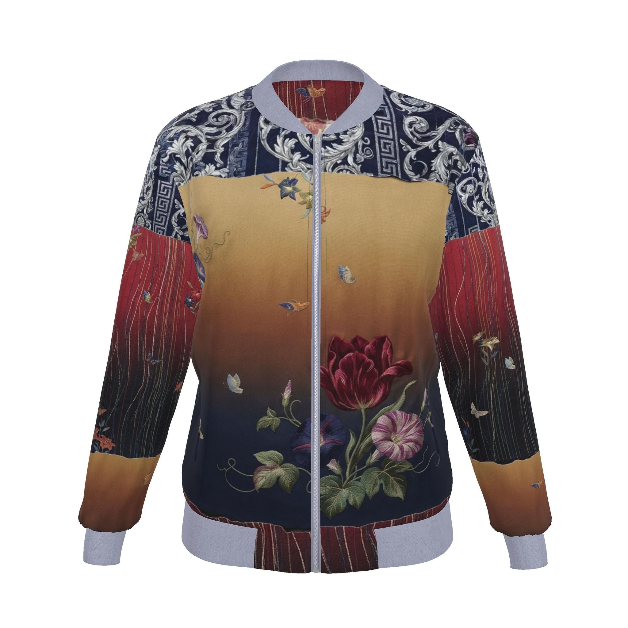 命 Genesis kanji design women's reversible silk bomber jacket — blush kanji series, 3d render