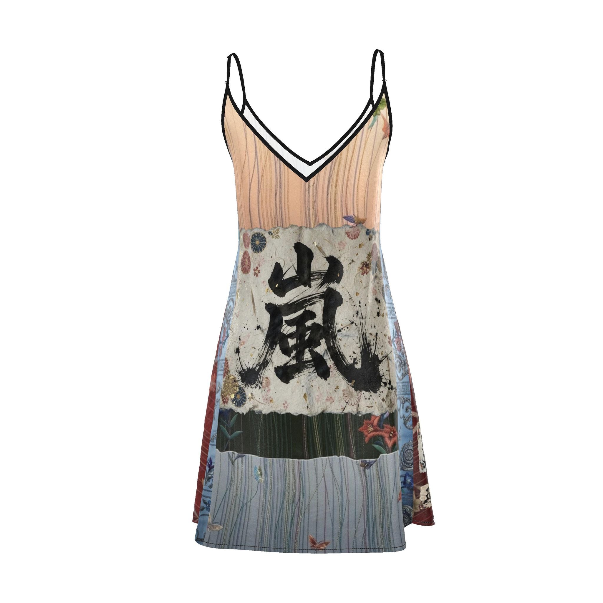 嵐 Adrenaline kanji design slip dress midi, back view — blush kanji series