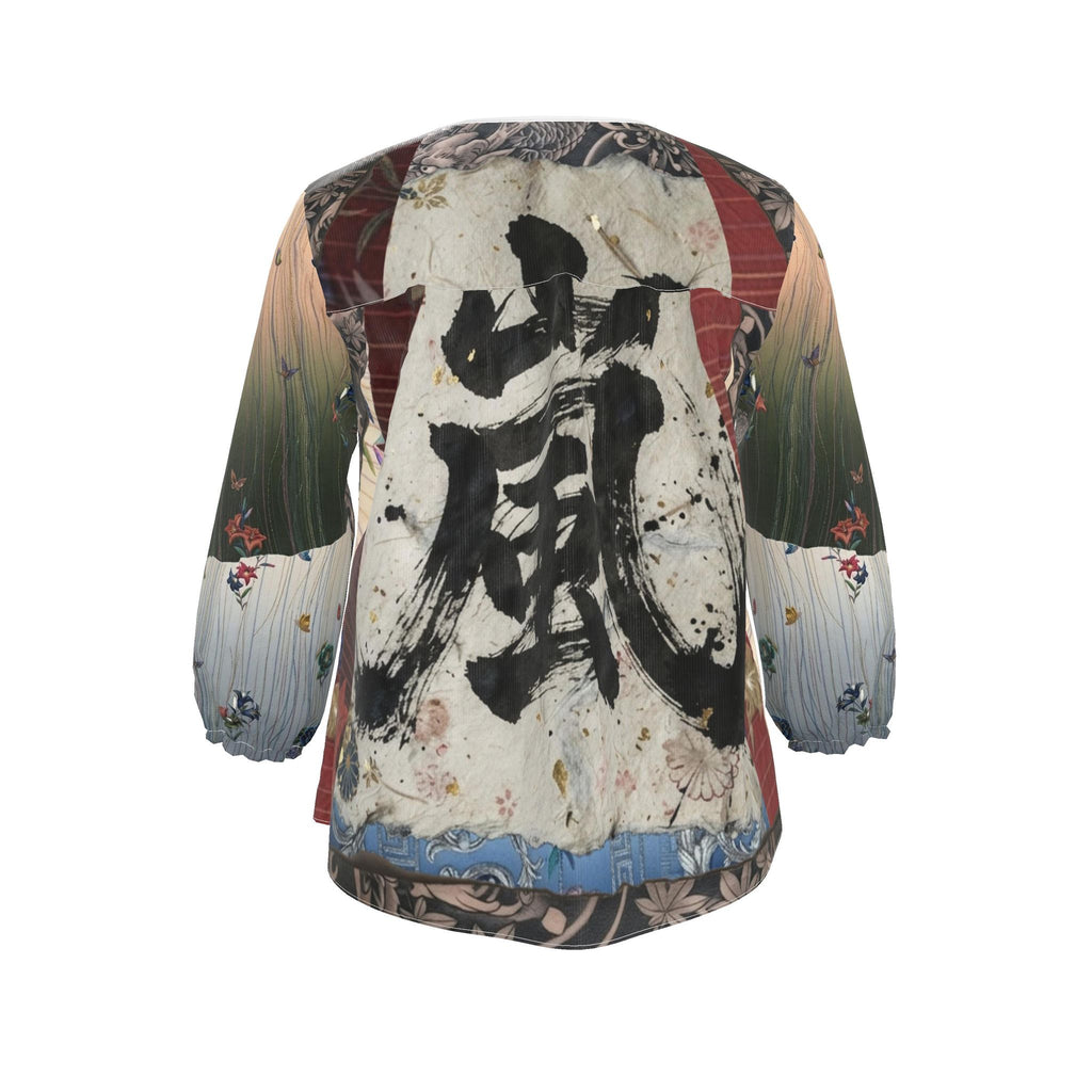 嵐 Adrenaline kanji design blouse, close-up — blush kanji series