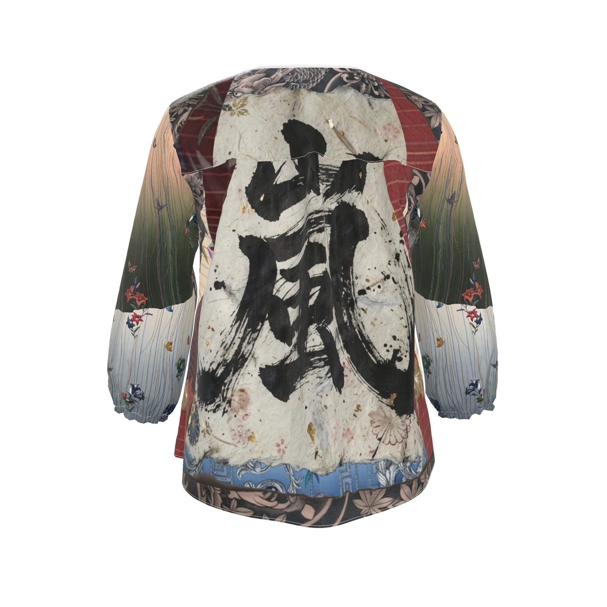 嵐 Adrenaline kanji design blouse, close-up — blush kanji series