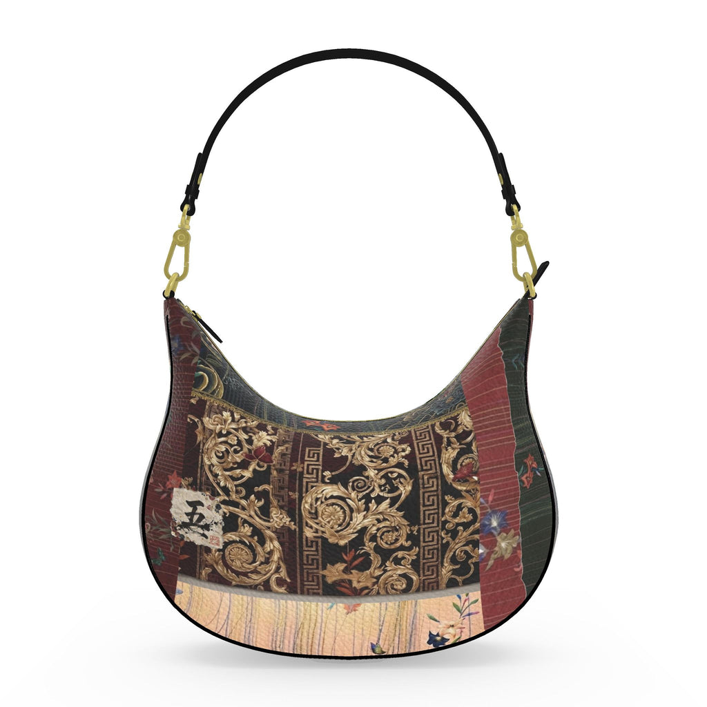 旅 Kinetic kanji design curve hobo bag — blush kanji series, back view