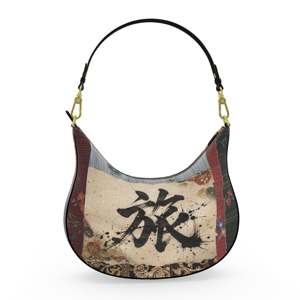 旅 Kinetic kanji design curve hobo bag — blush kanji series, interior view