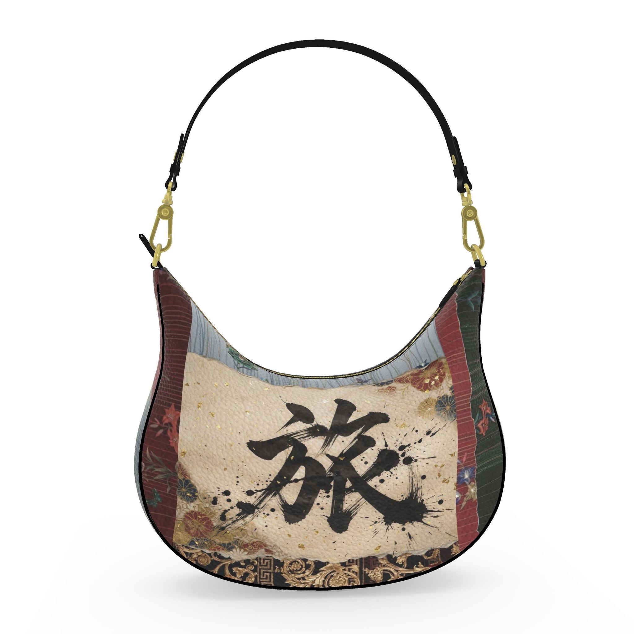 旅 Kinetic kanji design curve hobo bag — blush kanji series, interior view