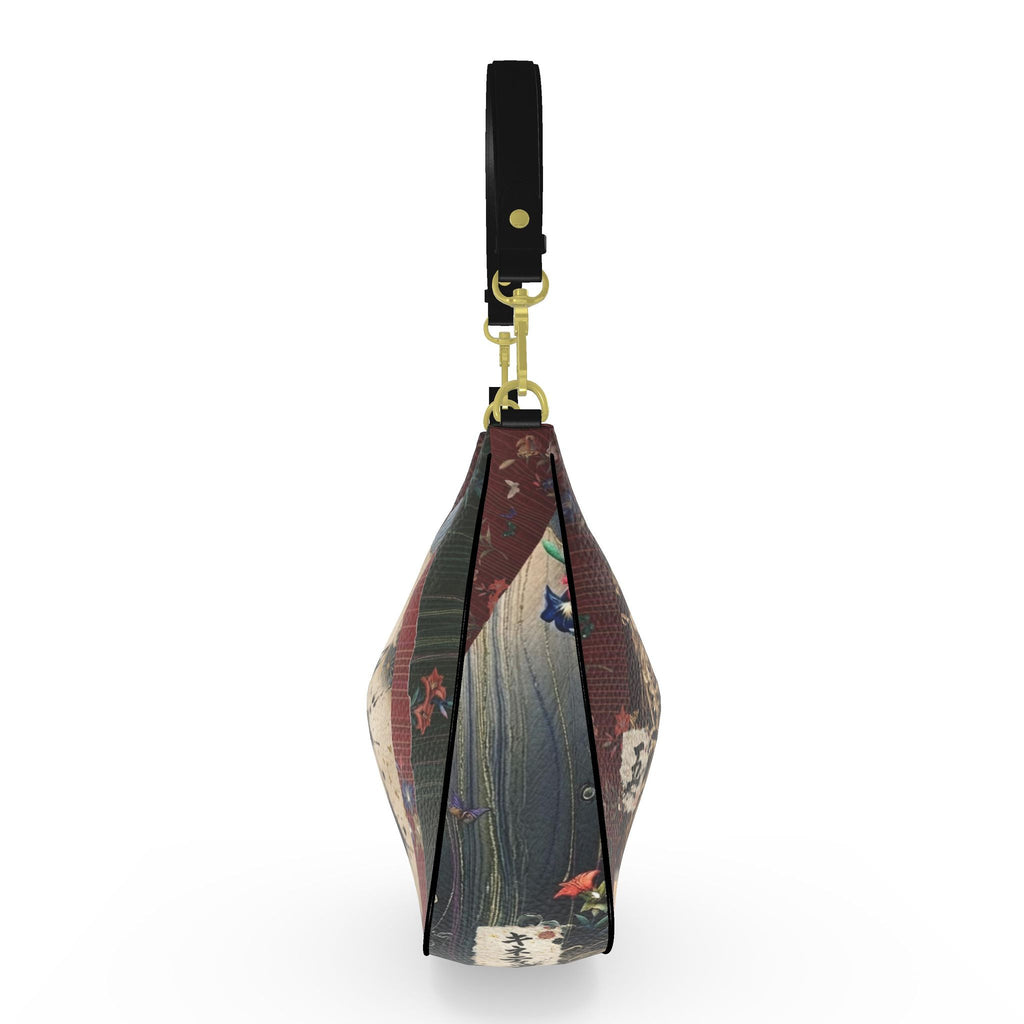 旅 Kinetic kanji design curve hobo bag — blush kanji series, side view