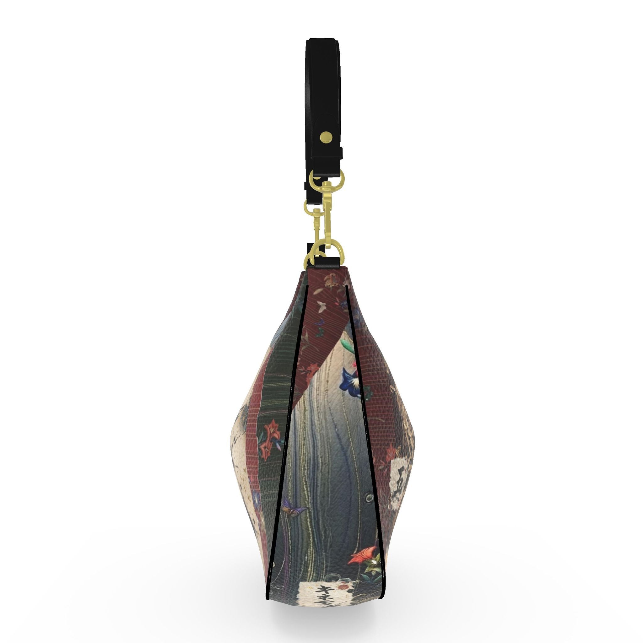 旅 Kinetic kanji design curve hobo bag — blush kanji series, side view