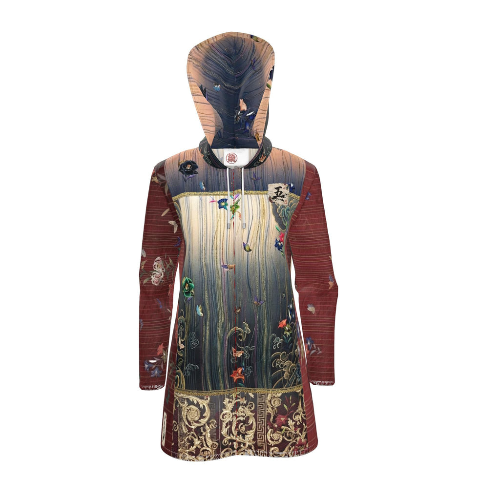旅 Kinetic kanji design womens hooded rain mac — blush kanji series