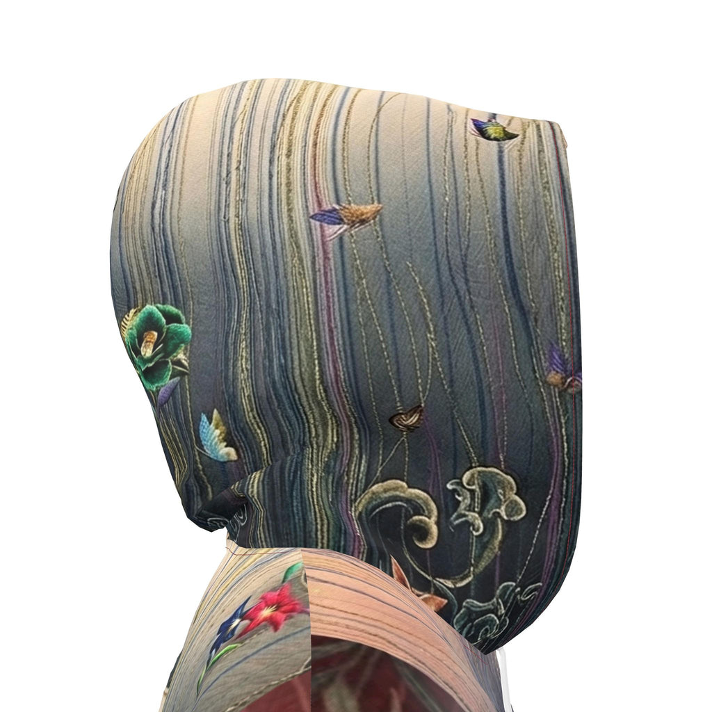 旅 Kinetic kanji design womens hooded rain mac — blush kanji series, back view
