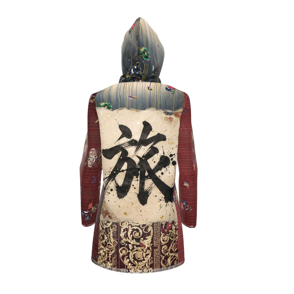 旅 Kinetic kanji design womens hooded rain mac — blush kanji series, pocket detail