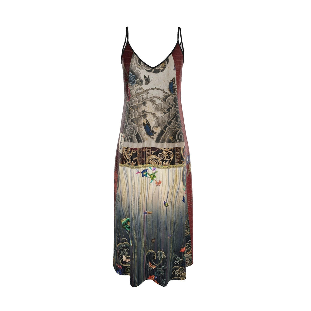 旅 Kinetic kanji design slip dress maxi — blush kanji series