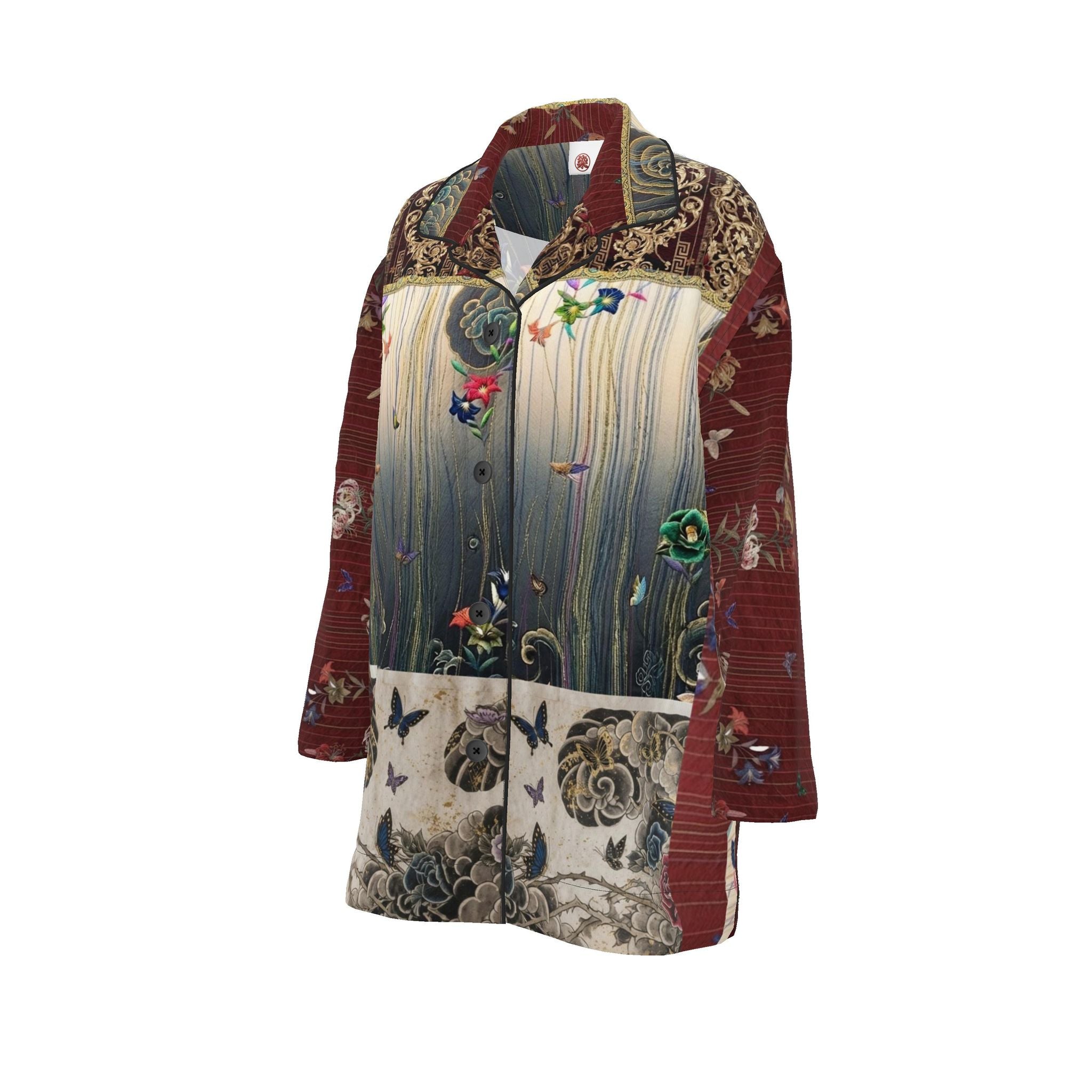 旅 Kinetic kanji design womens luxury pyjama shirt — blush kanji series, back view