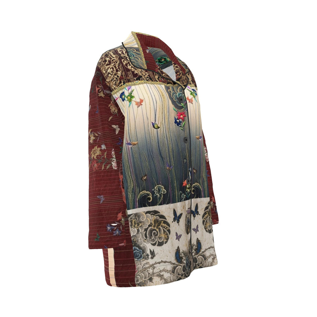 旅 Kinetic kanji design womens luxury pyjama shirt — blush kanji series, fabric detail