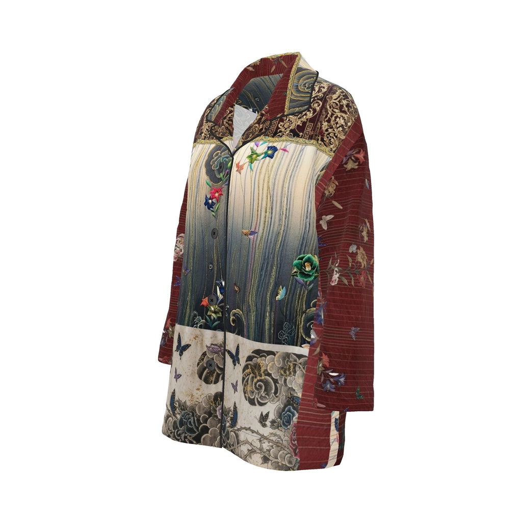 旅 Kinetic kanji design womens luxury pyjama shirt — blush kanji series, side view