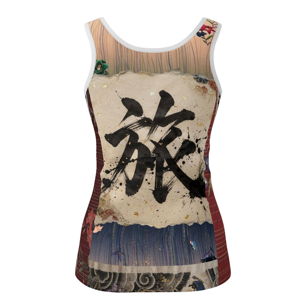 旅 Kinetic kanji design ladies vest top — blush kanji series, back view