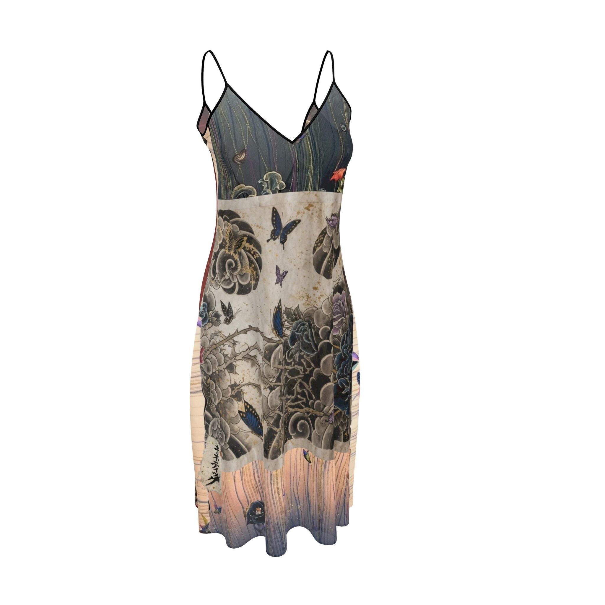 旅 Kinetic kanji design sleeveless midi dress — blush kanji series