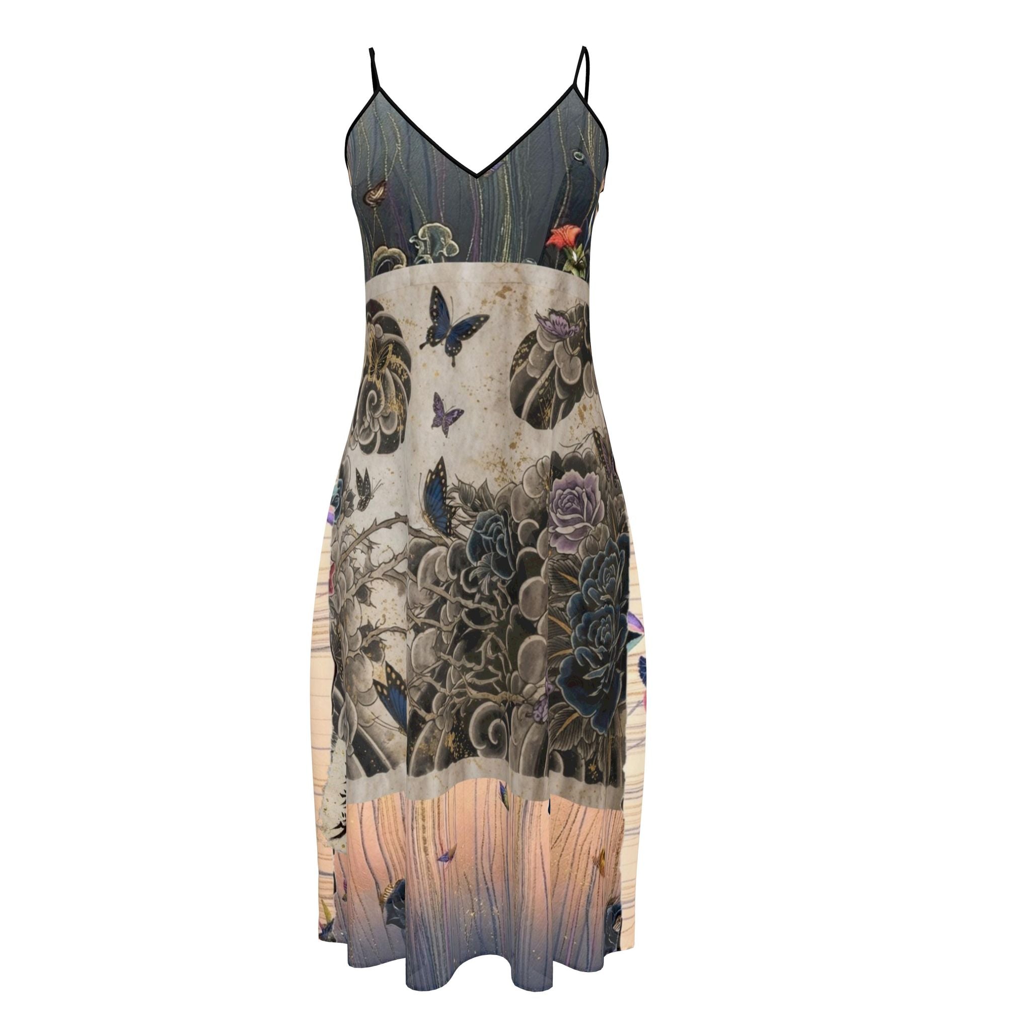 旅 Kinetic kanji design sleeveless midi dress — blush kanji series, back view