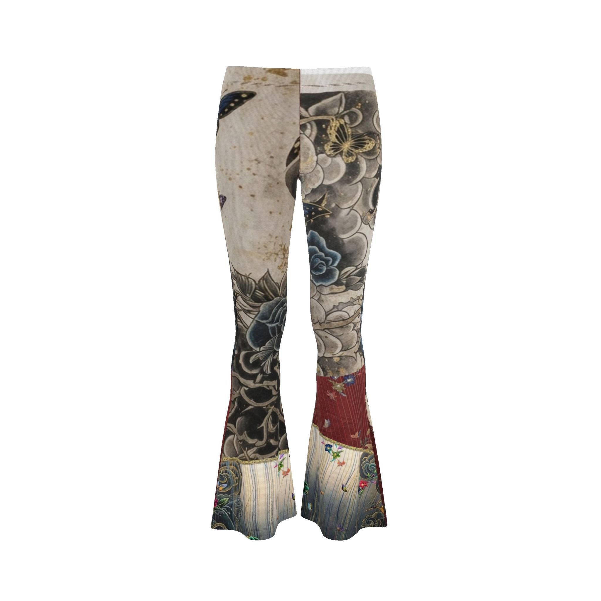 旅 Kinetic kanji design high waisted flared leggings — blush kanji series