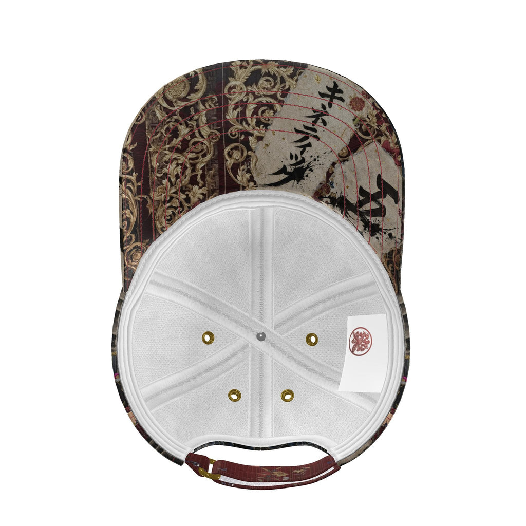 旅 Kinetic kanji design baseball cap — blush kanji series, top view