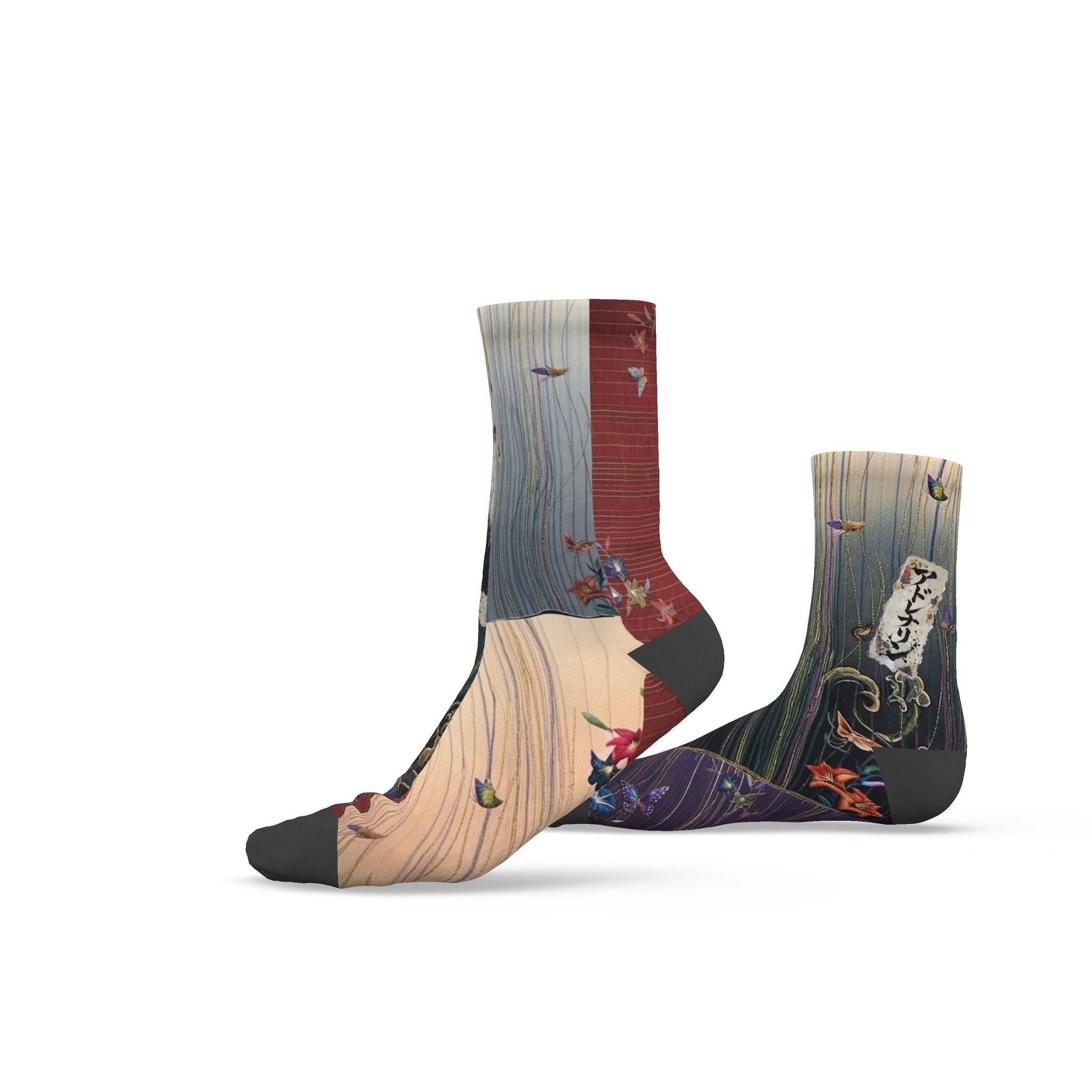 嵐 Adrenaline kanji design socks — blush kanji series, worn view
