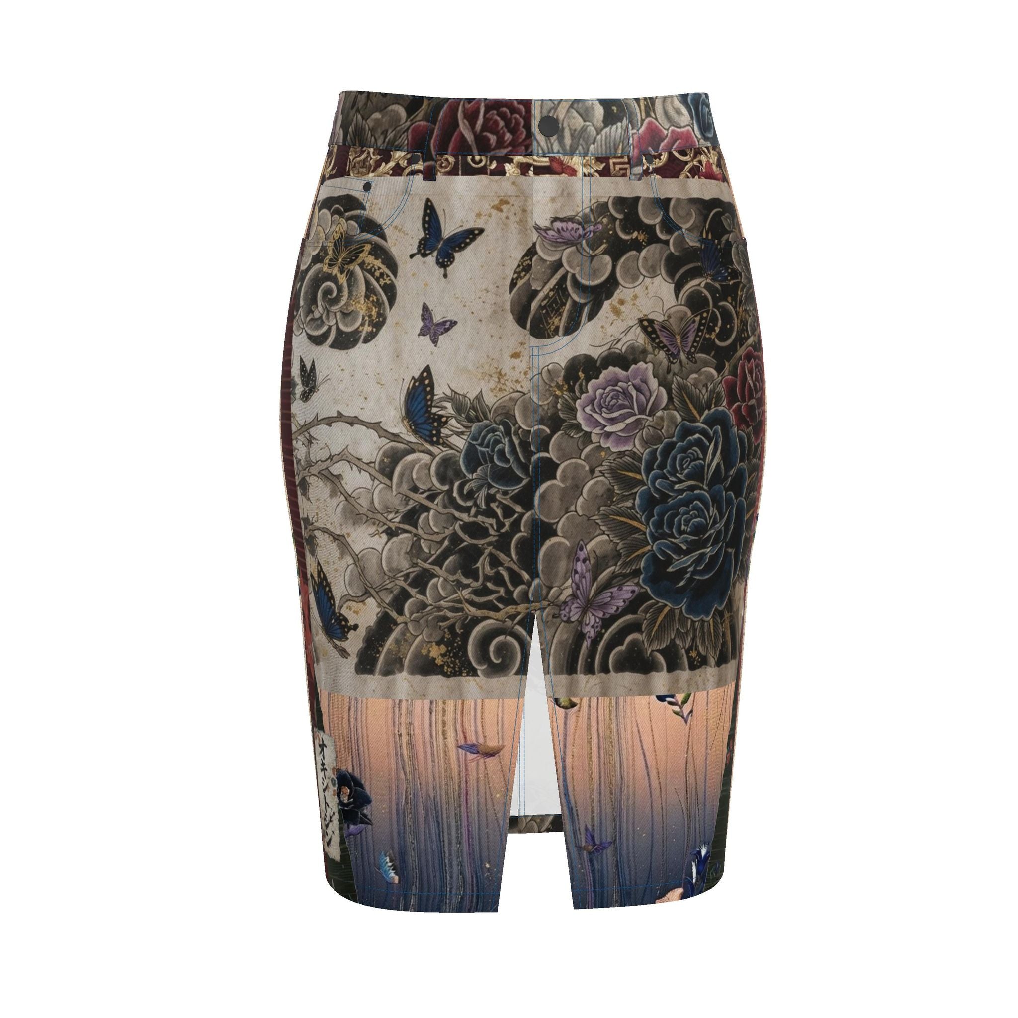 愛 Oxytocin kanji design denim midi skirt — blush kanji series
