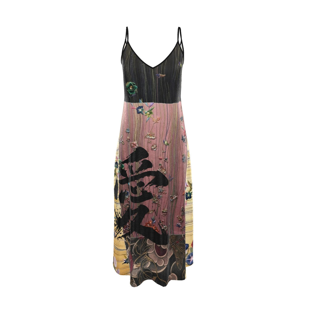 愛 Oxytocin kanji design slip dress maxi — blush kanji series, front view