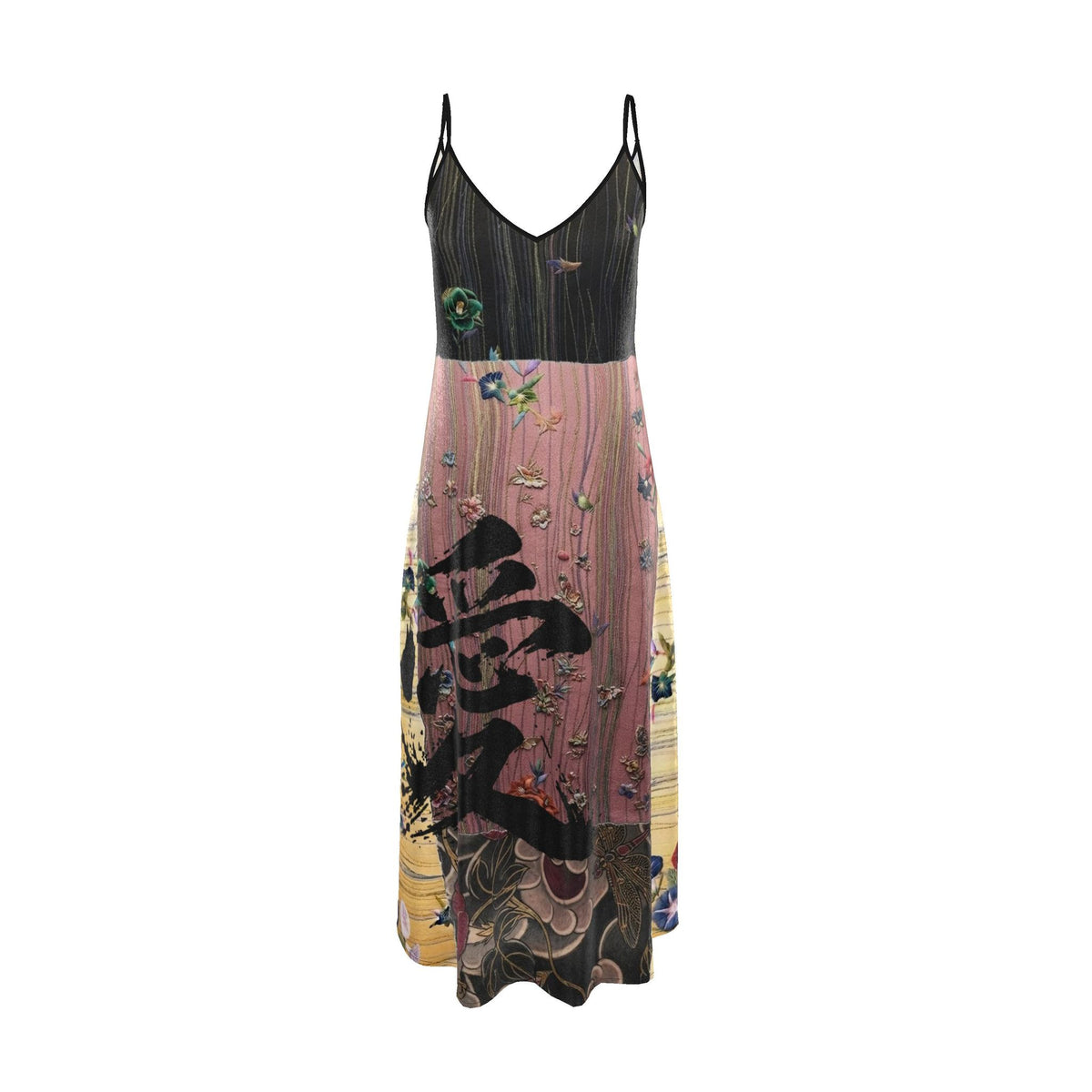 愛 Oxytocin kanji design slip dress maxi — blush kanji series, front view