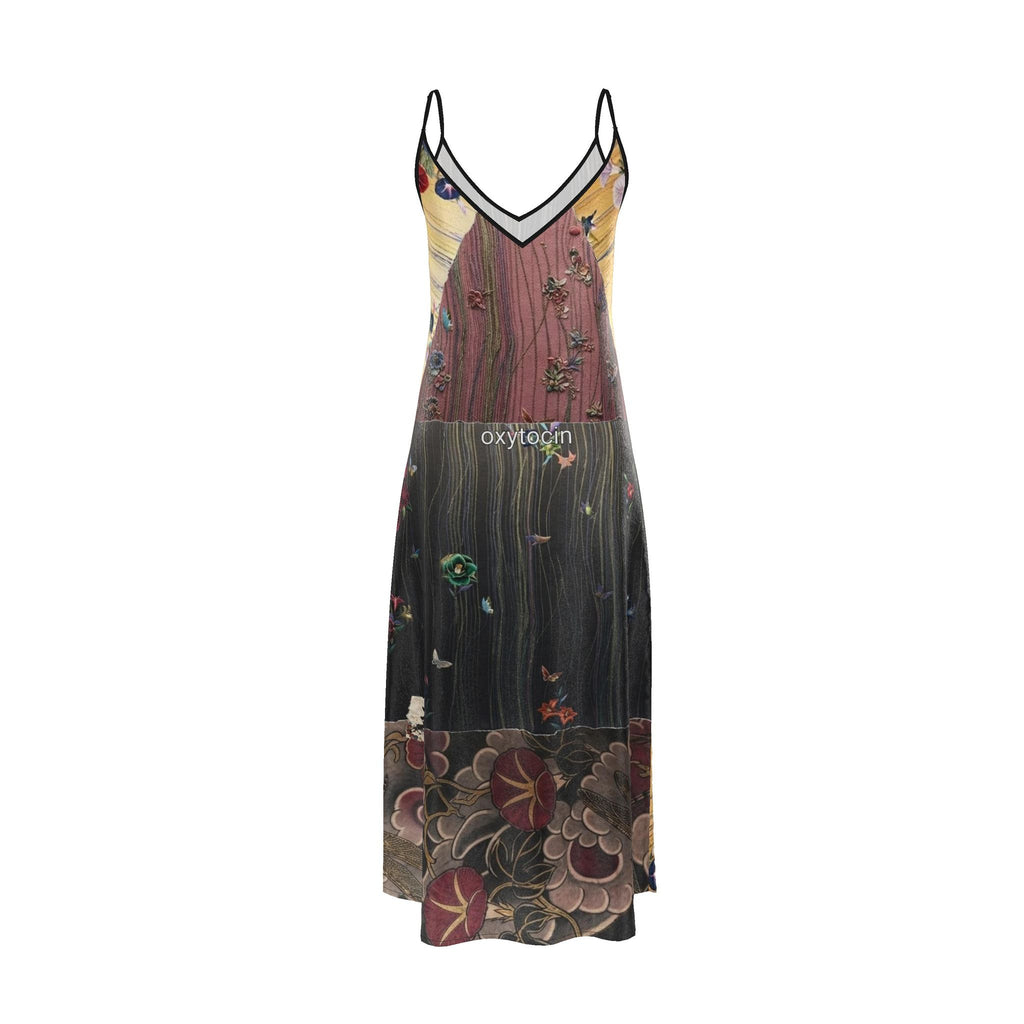愛 Oxytocin kanji design slip dress maxi — blush kanji series, back view
