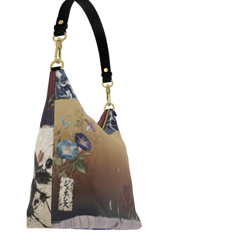 命 Genesis kanji design square hobo bag — blush kanji series, back view