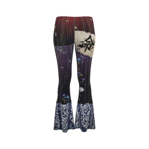 命 Genesis kanji design high waisted flared leggings — blush kanji series, back view