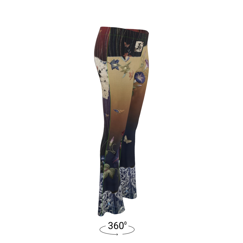 命 Genesis kanji design high waisted flared leggings — blush kanji series, front view