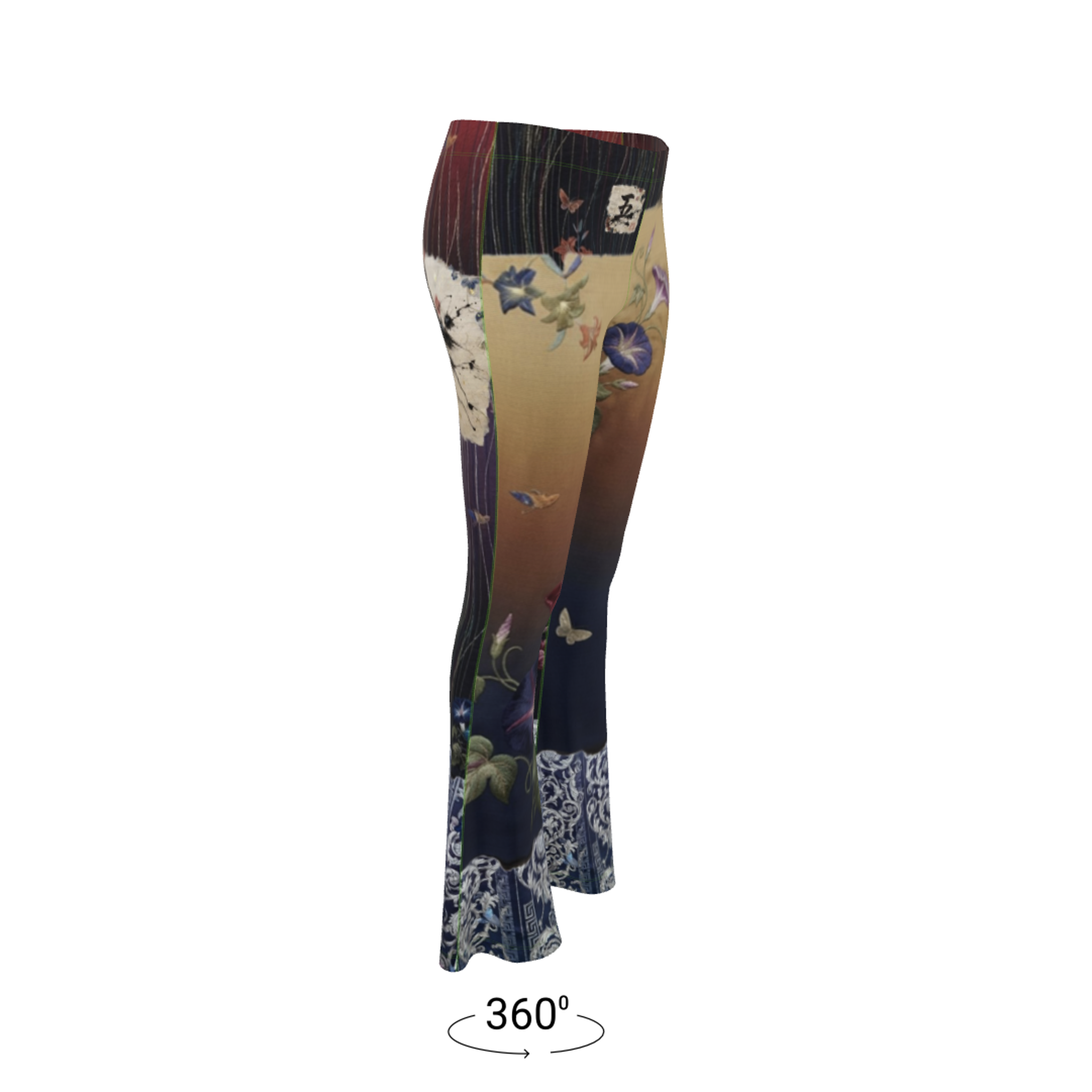 命 Genesis kanji design high waisted flared leggings — blush kanji series, front view