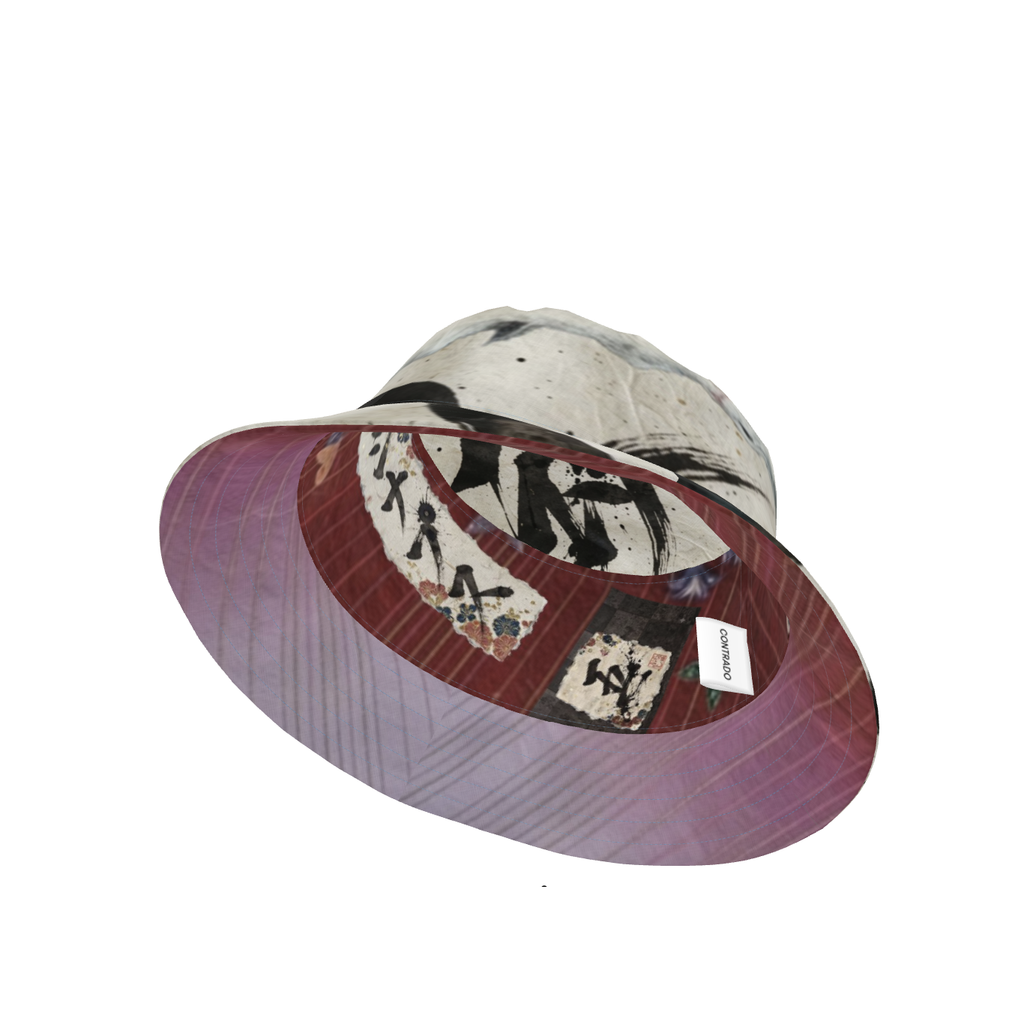 魂 Synapse kanji design bucket hat — blush kanji series, side view